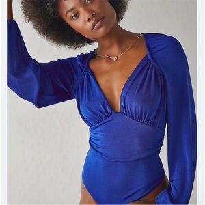 Free People Blue Ruched Bodysuit/ In Your Arms Bodysuit